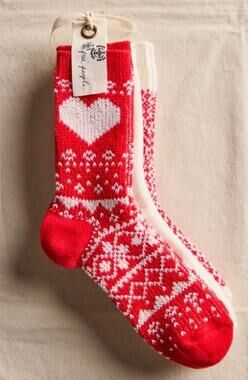 NWT Free People Nordic Knit Sock Bundle | Red/White | OS